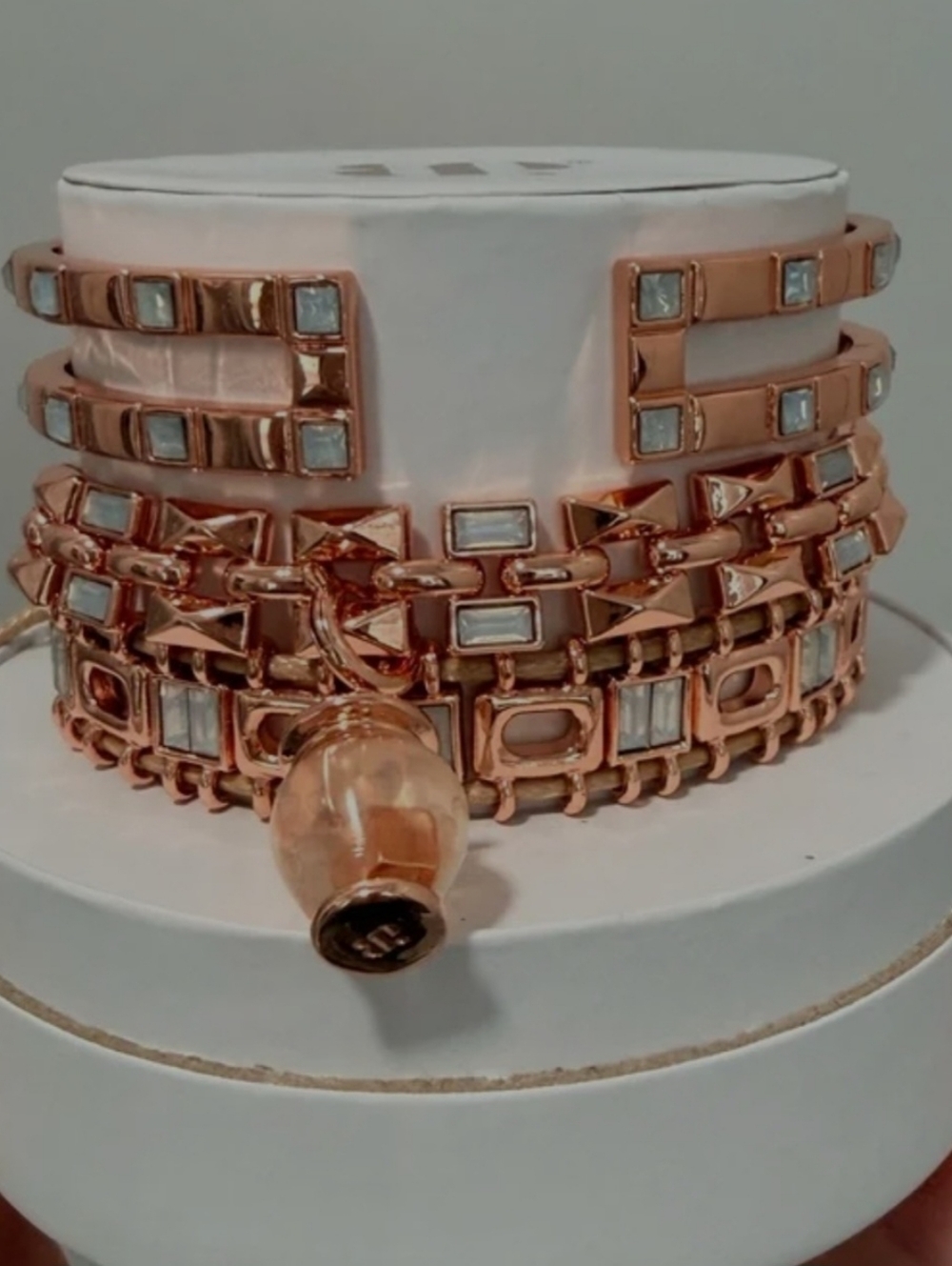 NIB Ring Bomb Spring Stacks Rose Gold Crystal Link Bracelet - Fizzy And Fabulous
